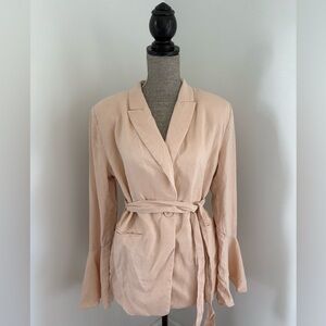 Free People Linen Blend Belted Blazer In Blush Pink Size Large